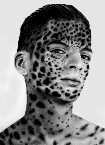 portrait dessin&eacute; d'un homme-jaguar