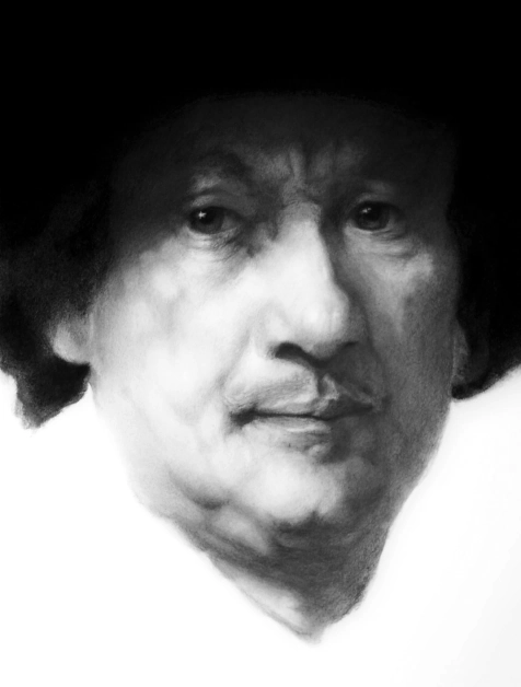 portrait d'après oeuvre de Rembrandt, dessin, fusain et Graphite 