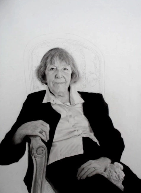 portrait dessin d'une femme âgée réalisé d'après photo au Fusain et Graphite